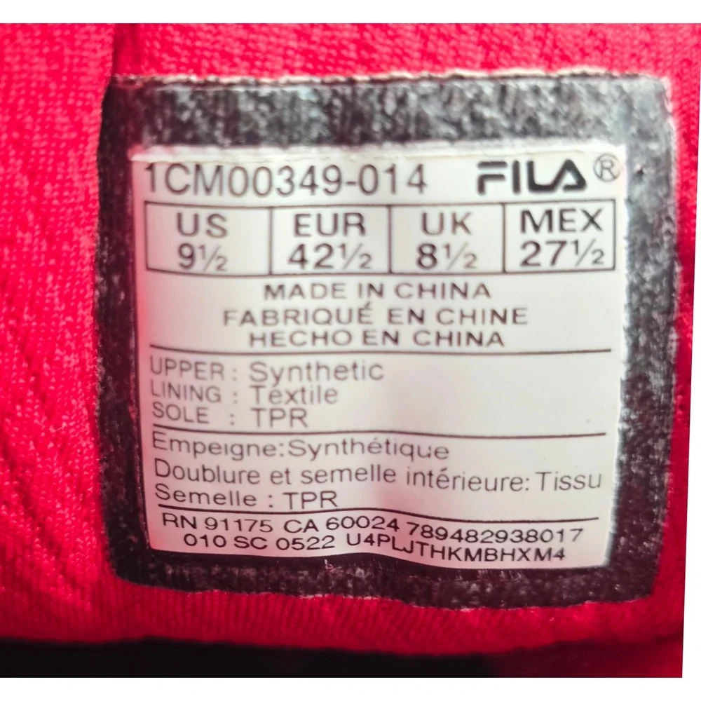 Fila Vulc 13 Mid Plus Mens Sneakers Black Red High Top 1CM00349-014 Size 9.5